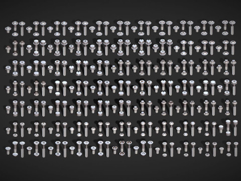 308 Bolt Screw Head Pack - Low Poly Realistic Kitbash - Industrial Props Set 3D Model