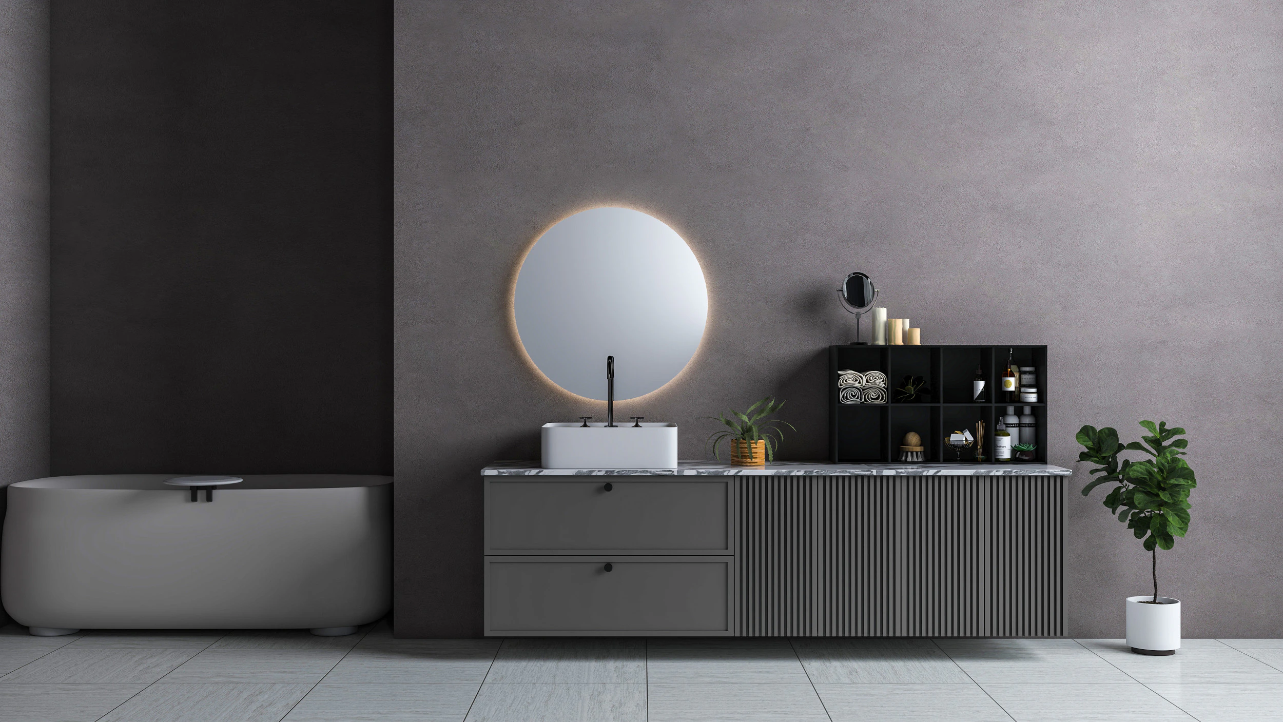 Modern Matte Bathroom Vanity with Backlit Mirror Marble Top 3ds Max V-Ray FBX 3D Model .c4d .max .obj .3ds .fbx .stl .blend