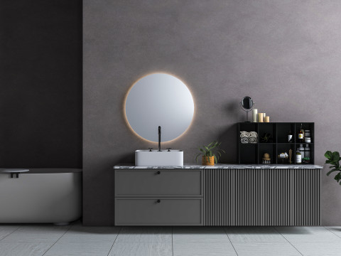Modern Matte Bathroom Vanity with Backlit Mirror Marble Top 3ds Max V-Ray FBX 3D 模型