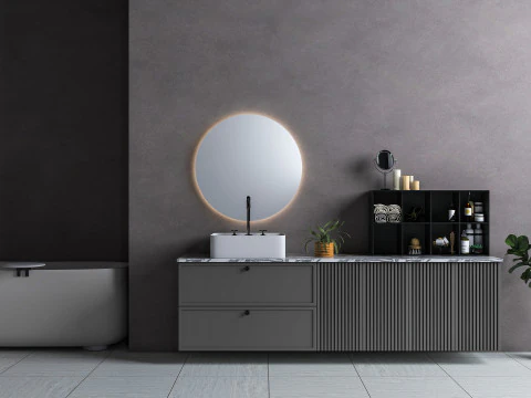 Современный матовый туалетный столик для ванной комнаты с зеркалом и мраморной столешницей с подсветкой 3ds Max V-Ray FBX 3D Модель