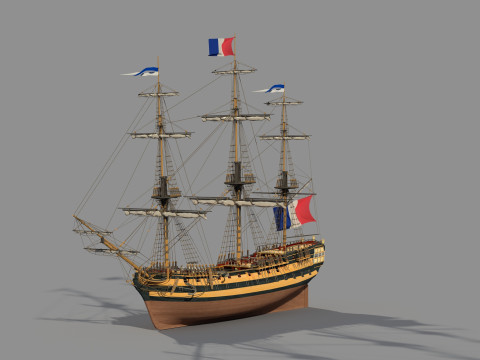 Old french typical frigate 3D Model