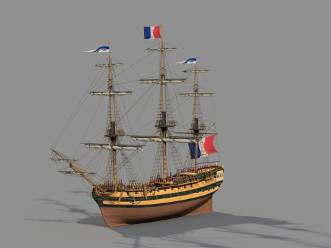 Старий французький типовий фрегат 3D Модель