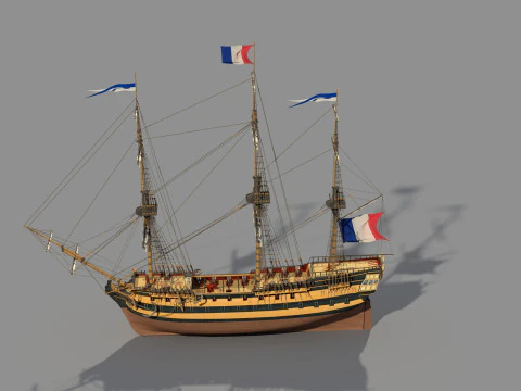 Old french typical frigate 3D Model
