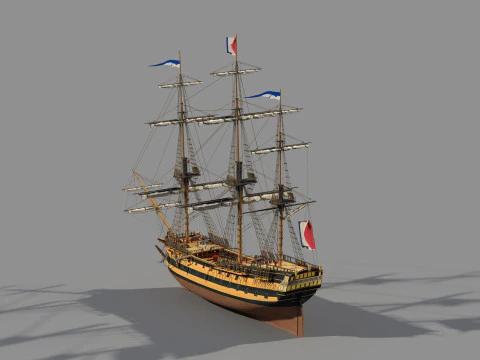 Old french typical frigate 3D Model