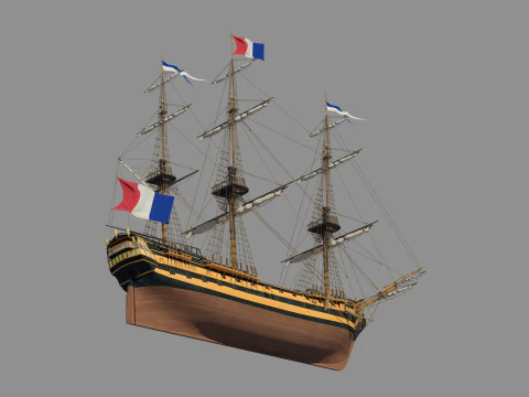 Old french typical frigate 3D Model