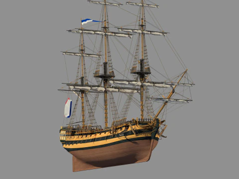 Old french typical frigate 3D Model