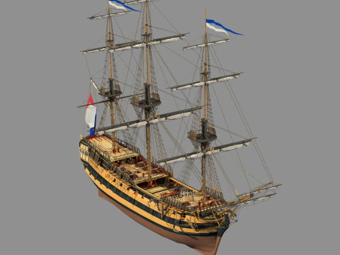Old french typical frigate 3D Model