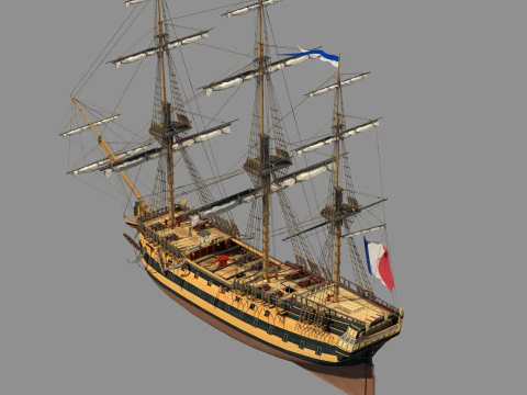Old french typical frigate 3D Model