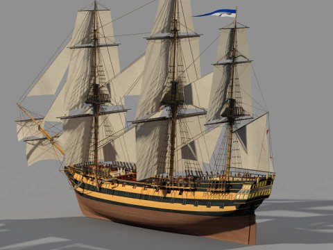 Old french typical frigate 3D Model