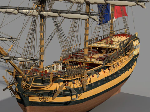 Old french typical frigate 3D Model
