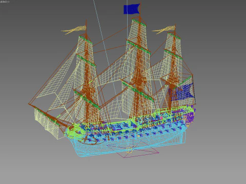 Old french typical frigate 3D Model