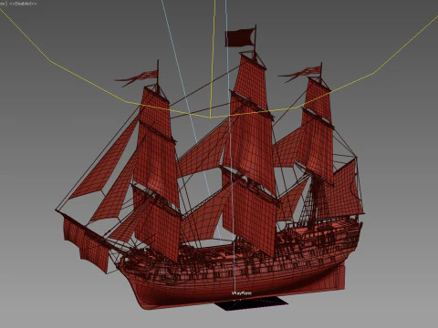 Old french typical frigate 3D Model