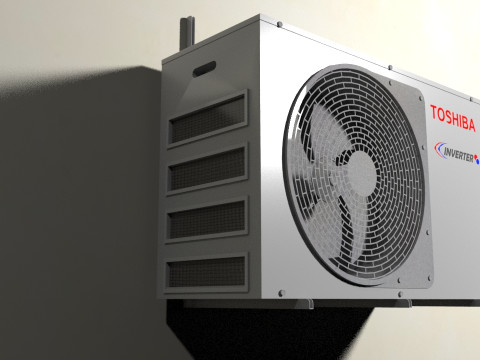 Realistic Toshiba Split AC - Indoor and Outdoor Units Low-poly 3D Model