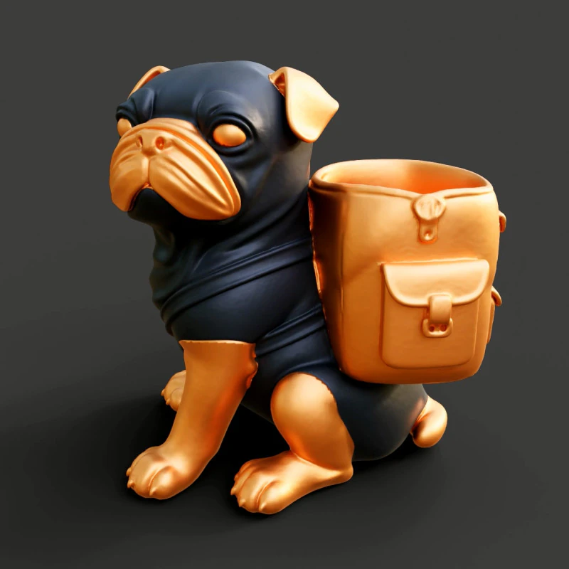 Cachorro Pug com mochila Modelo de Impressão 3D .c4d .max .obj .3ds .fbx .stl .blend 