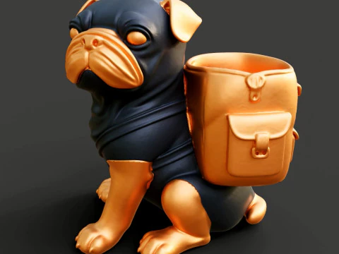 Cachorro Pug com mochila Modelo de Impressão 3D