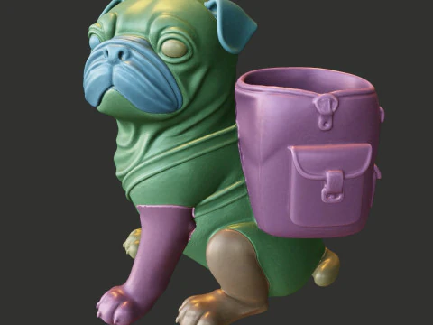Cachorro Pug com mochila Modelo de Impressão 3D