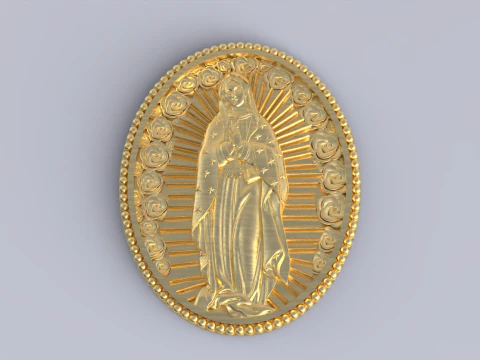 Oval Virgin Mary Guadalupe Pendant Rose Frame Religious Jewelry 3D Print Model