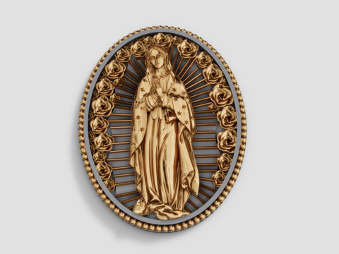 Oval Virgin Mary Guadalupe Pendant Rose Frame Religious Jewelry 3D Model