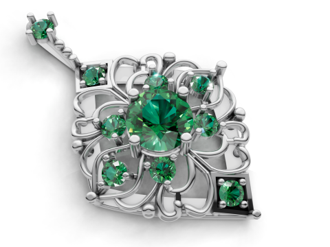 Floral Gemstone Pendant STL 3DM 3D Printable Jewelry Design 3Dモデル