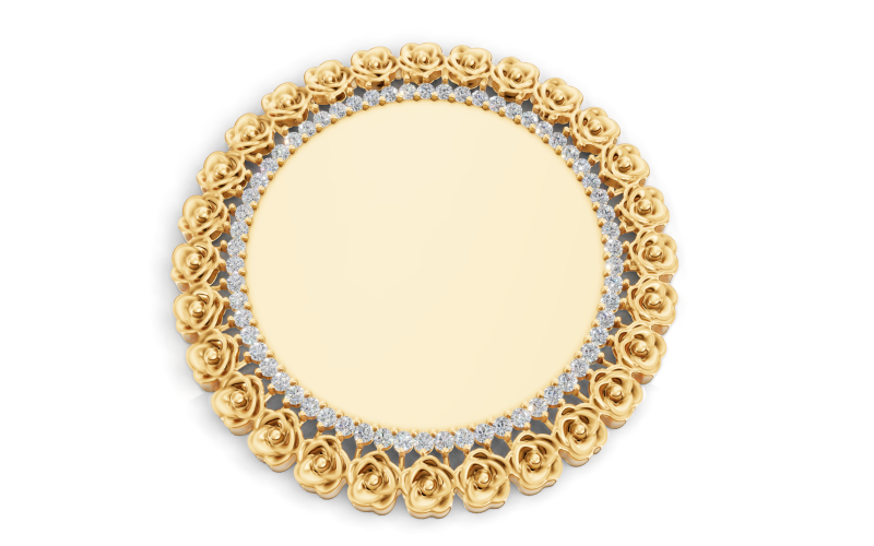 Liontin Bingkai Mawar Lingkaran Berlian Desain Bunga Emas Model 3D .c4d .max .obj .3ds .fbx .stl .blend