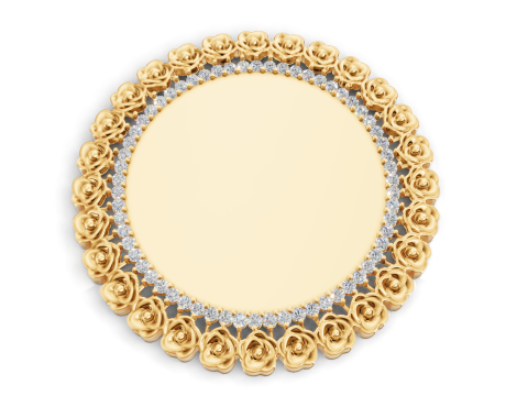 Rose Frame Pendant Diamond Circle Floral Design Gold 3D Модель