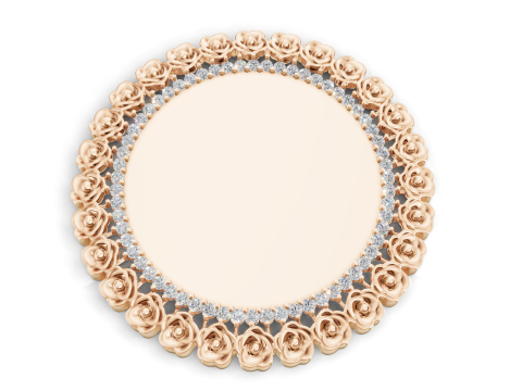 Liontin Bingkai Mawar Lingkaran Berlian Desain Bunga Emas Model 3D