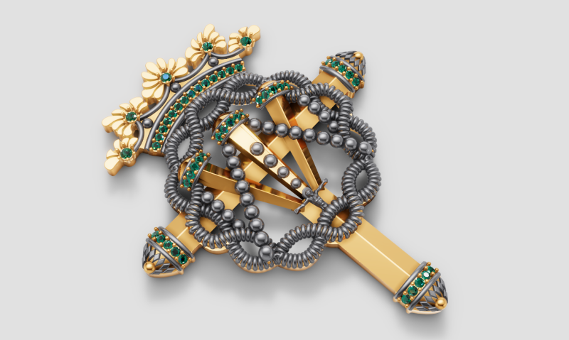 皇家皇冠十字吊坠钻石剑设计 3D 模型 .c4d .max .obj .3ds .fbx .stl .blend 