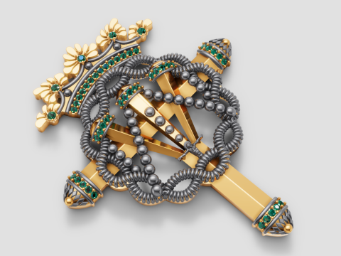 Royal Crown Cross Pendant Diamond Sword Design 3D Model