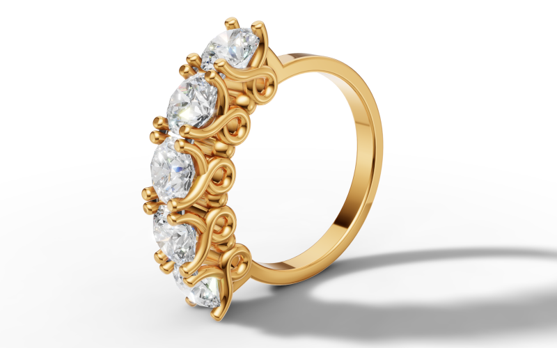 Cincin Pertunangan Berlian Safir Cincin Lima Batu Model Cetak 3D .c4d .max .obj .3ds .fbx .stl .blend 