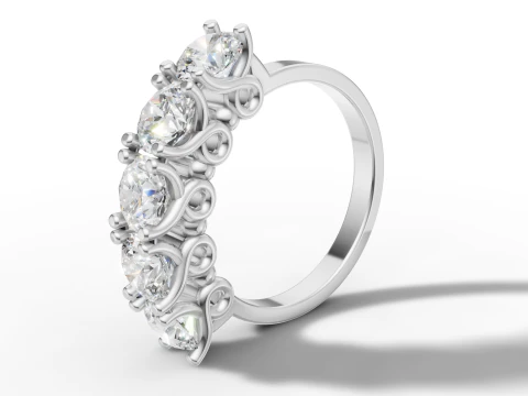 Five Stone Ring Sapphire Diamond Engagement Ring 3D Print Model