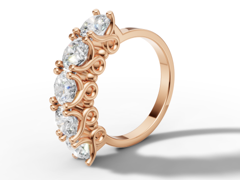 Cincin Pertunangan Berlian Safir Cincin Lima Batu Model Cetak 3D