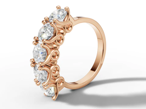 Five Stone Ring Sapphire Diamond Engagement Ring 3D Print Model
