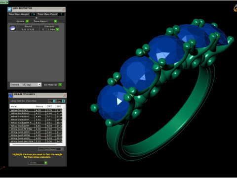 Cincin Pertunangan Berlian Safir Cincin Lima Batu Model Cetak 3D