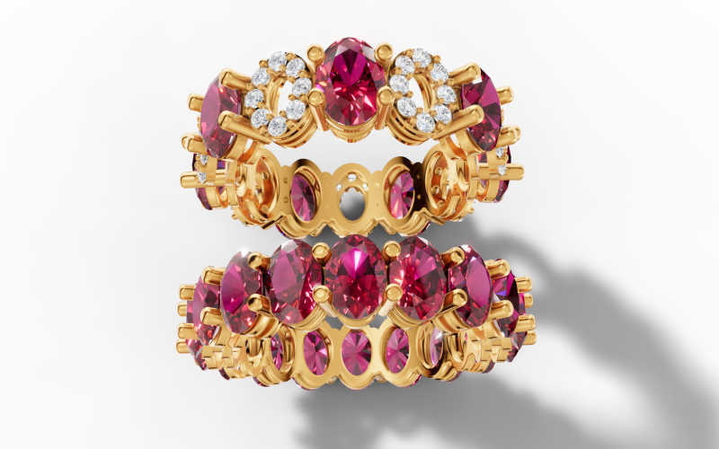 Anello Eternity con due motivi e fascia di diamanti Modello di stampa 3D .c4d .max .obj .3ds .fbx .stl .blend