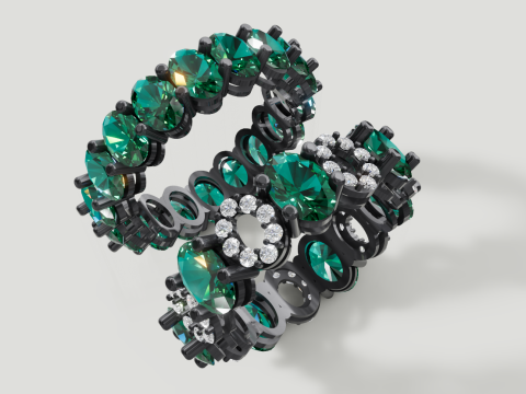 Anello Eternity con due motivi e fascia di diamanti Modello di stampa 3D