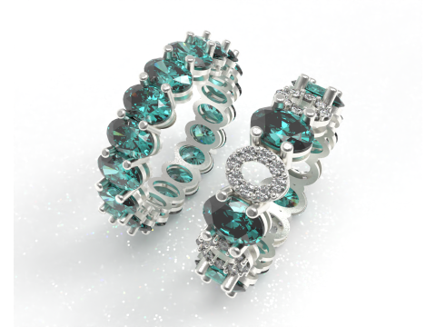 Anello Eternity con due motivi e fascia di diamanti Modello di stampa 3D