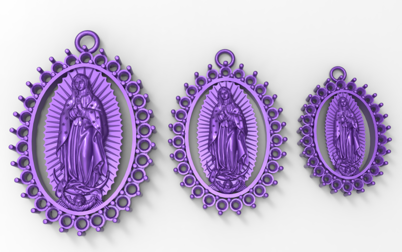 Virgin Mary Oval Pendant STL 3D Printable Catholic Medallion with Stones Model 3D .c4d .max .obj .3ds .fbx .stl .blend