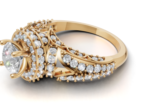 Luxury Halo Engagement Ring 3D CAD Jewelry Model STL 3DM 3D Modell