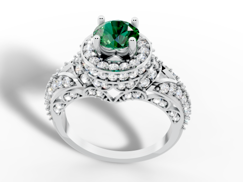 Ring Large Center Stone Diamond Halo Design 3D Model