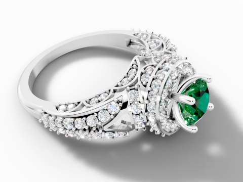 रिंग लार्ज सेंटर स्टोन डायमंड हेलो डिजाइन 3D मॉडल