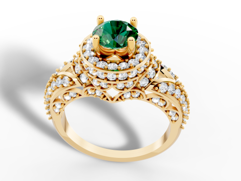 रिंग लार्ज सेंटर स्टोन डायमंड हेलो डिजाइन 3D मॉडल