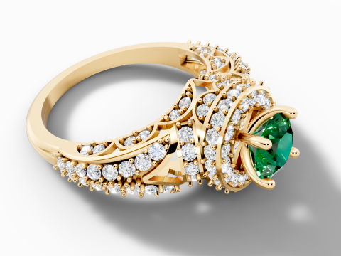 रिंग लार्ज सेंटर स्टोन डायमंड हेलो डिजाइन 3D मॉडल