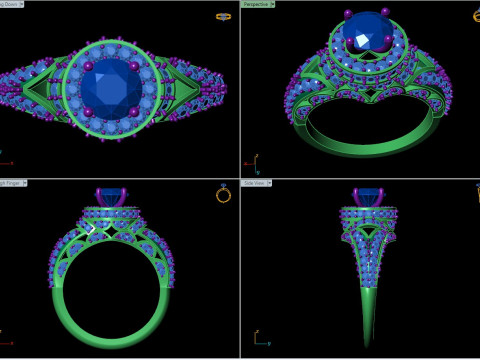 रिंग लार्ज सेंटर स्टोन डायमंड हेलो डिजाइन 3D मॉडल