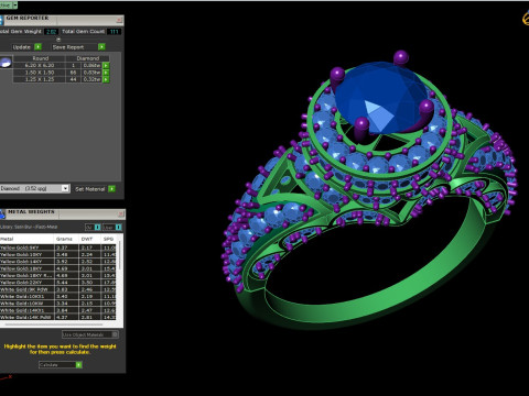 रिंग लार्ज सेंटर स्टोन डायमंड हेलो डिजाइन 3D मॉडल