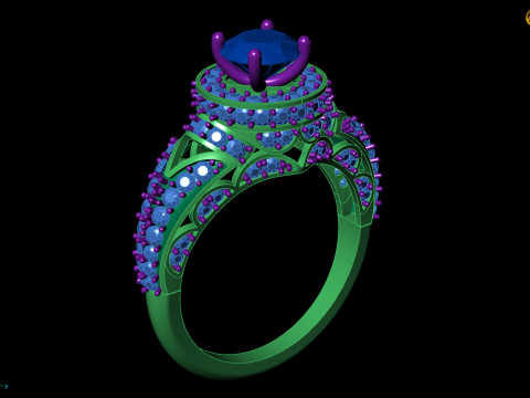 रिंग लार्ज सेंटर स्टोन डायमंड हेलो डिजाइन 3D मॉडल