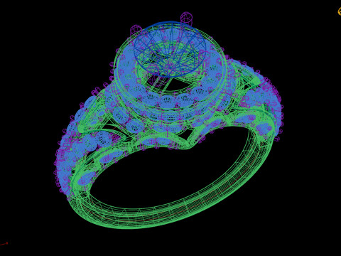 रिंग लार्ज सेंटर स्टोन डायमंड हेलो डिजाइन 3D मॉडल