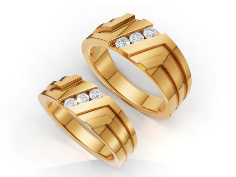 Ensemble de bagues de couple, alliances assorties Modèles 3D en vedette