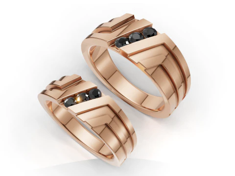 Couple Ring Set Matching Wedding Bands 3D Print Model