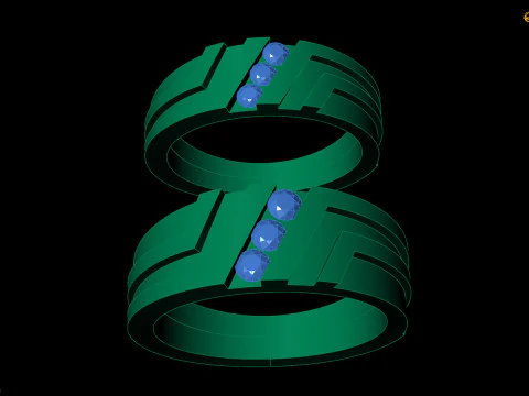 Couple Ring Set Matching Wedding Bands 3D Print Model