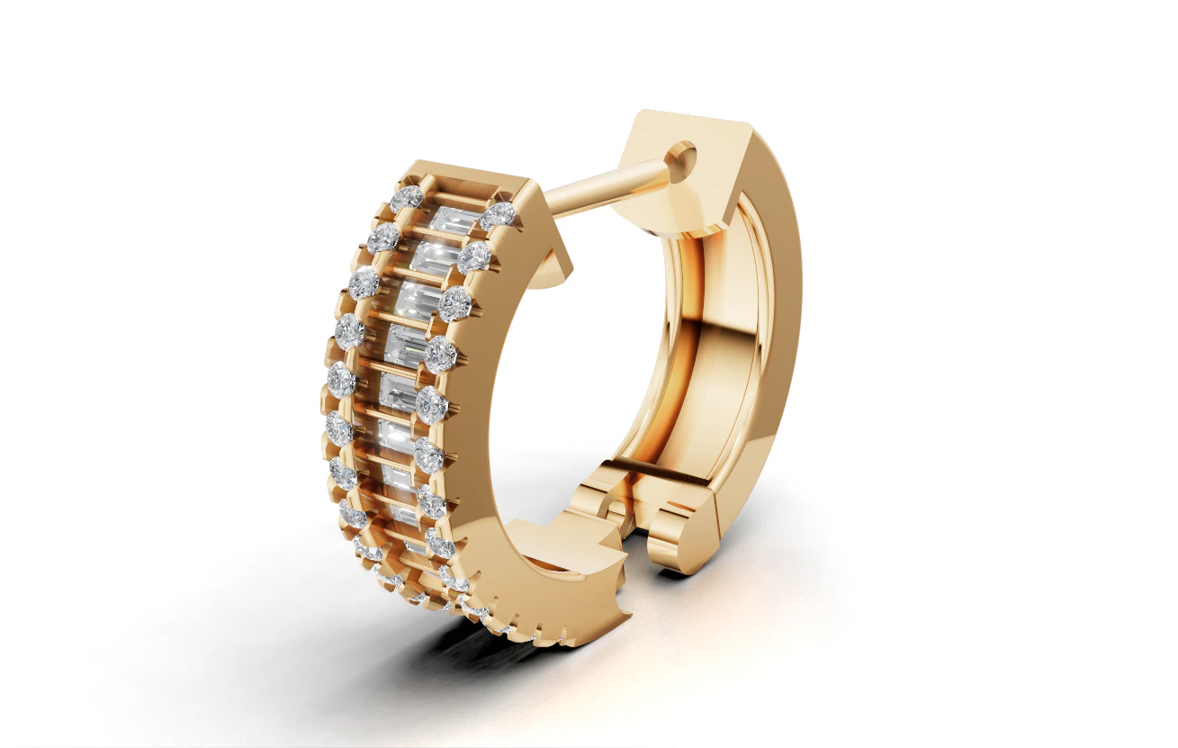 Huggie Hoop Earring Sapphire Diamond Bar Design 3D Print Model .c4d .max .obj .3ds .fbx .stl .blend